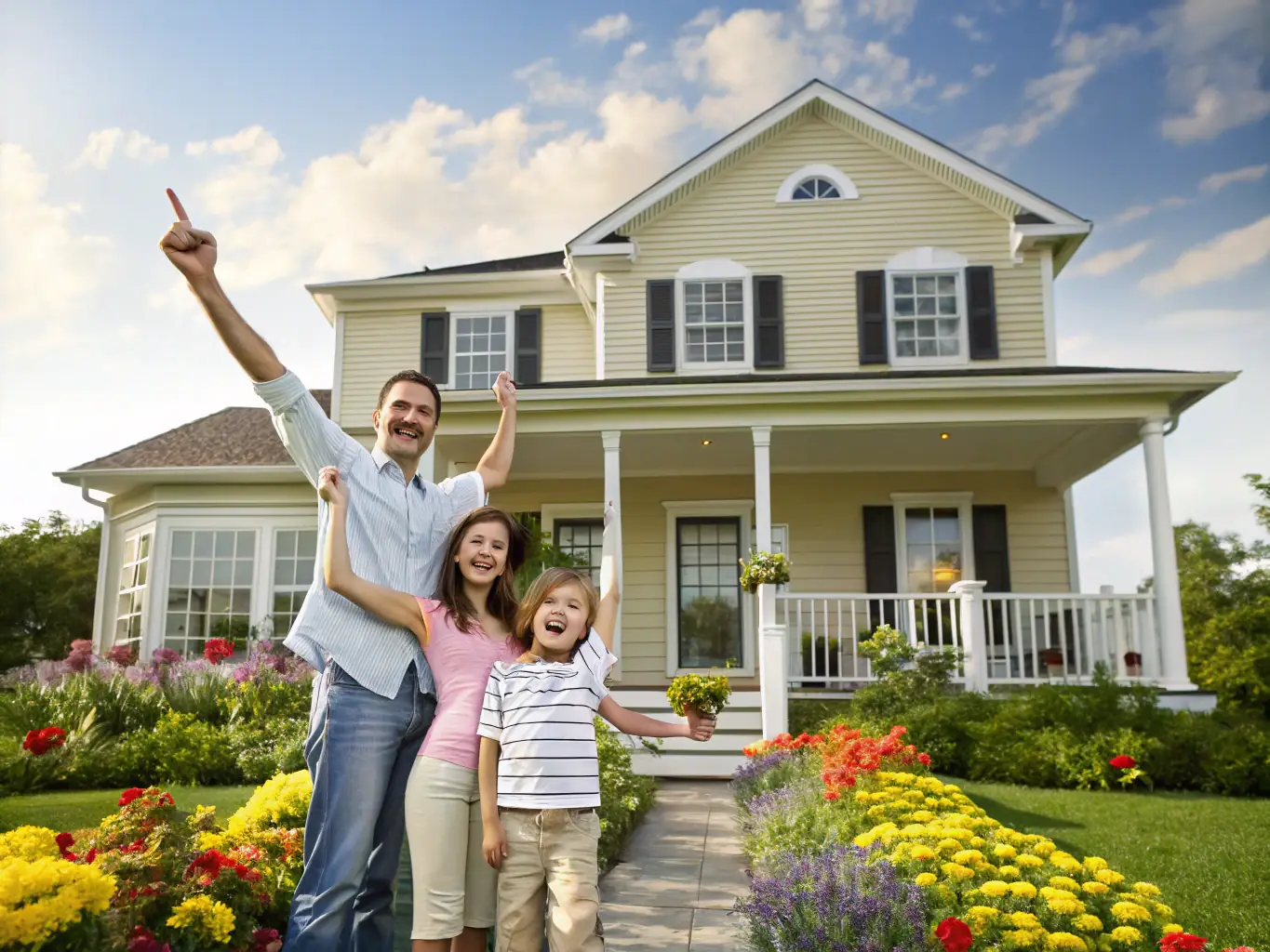 A family happily gathered in their new home, symbolizing the peace of mind that comes with sound legal advice in estate planning.